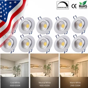 10 Pack COB Dimmable ED Recessed Ceiling Lamp Downlight Spotlight Panel Light - Picture 1 of 9