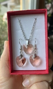 Women Necklace Earrings Handmade with Swarovski Crystal Heart Jewelry Gift - Picture 1 of 15