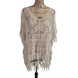 Cream Crochet Poncho COVERUP Top Size XL - Picture 1 of 6