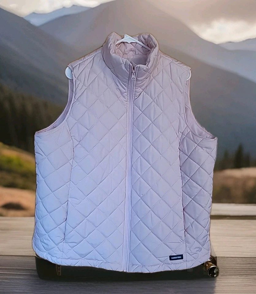 Lands' End Pink Quilted Puffer Vest Women’s 2X (20W-22W) Full Zip Solid Pockets - Image 1 of 4