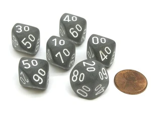 Dados Chessex Esmerilados 16mm Decenas D10 (00-90), 6 Piezas - Humo con Números Blancos - Imagen 1 de 1