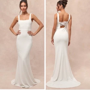 Maxi Vestido Lulus Regal Clásico Blanco Sin Mangas Espalda Torcida Talla XL Boda Novia - Imagen 1 de 11