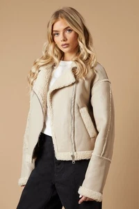 Oasis Womens Jacket Ivory Casual Zip Mid Length Woven Spring Autumn Winter - Picture 1 of 5