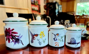 National Wildlife Federation Hummingbird Floral 4 Piece Canister Set w/lids RARE - Picture 1 of 24
