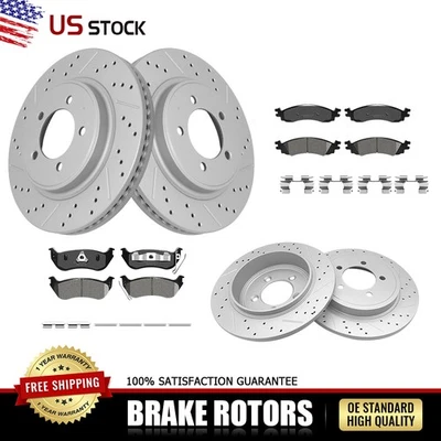 Front & Rear Drilled Rotors + Brake Pads for 2007-2010 Ford Explorer Sport Trac - Image 1 of 4
