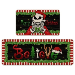 Merry Christmas Believe Kitchen Rugs Set of 2, Xmas Jack Kitchen Mats Decor, ... - Picture 1 of 8