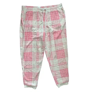 NWT Aerie Snowed In Fuzzy Jogger Plaid Pant Size XL Pink - Picture 1 of 5