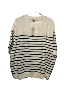 Universal Thread Navy Striped Short Sleeve Sweater Size 2X NWT  - Picture 1 of 3