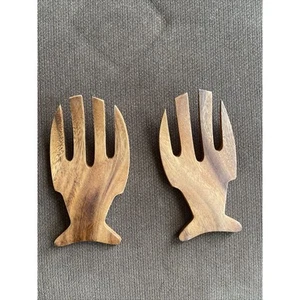 Bamboo Wooden Salad Hands Forks Pasta Tongs Claws Made In Philippines Used Once - Picture 1 of 11