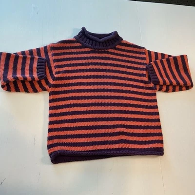 Girls Lands End Purple And Peach Striped Sweater Cotton Size Lg (6X) - Image 1 of 4