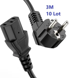 10x 3M IEC Mains Power Lead For PC Kettle C13 Cable EU 2 PIN C13 Euro Plug LOT - Afbeelding 1 van 1