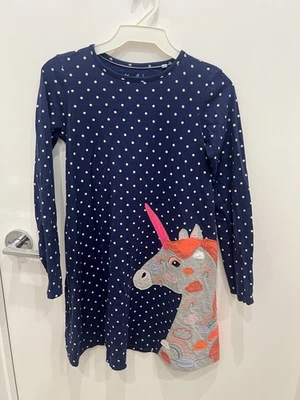 Mini Boden Unicorn Shift Dress Girls (8) 9-10Y Blue Polka Dots Pullover Play - Image 1 of 4