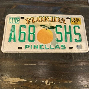 FLORIDA LICENSE PLATE - PINELLAS - Single Orange & Green State #A68 SHS - Picture 1 of 4