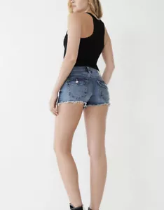 Jeans True Religion pantaloncino vita bassa donna 27 blu denim lavaggio medio - Foto 1 di 9