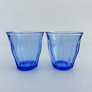 2 Cornflower Blue Paneled Juice Glasses 8 3/4 oz - Maybe Duralex Marine Picardie - Picture 1 of 7