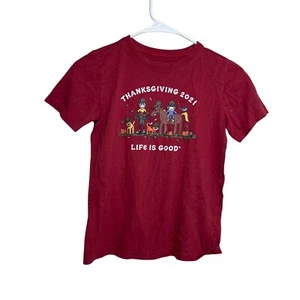 Life Is Good T-Shirt Youth Medium Red Short Sleeve Crusher Thanksgiving Tee - Picture 1 of 8