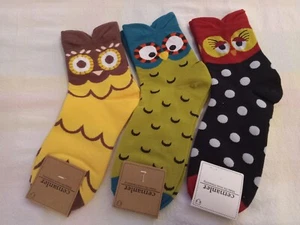 3-Pack Women's & Girl's Novelty Ankle Socks NWT - OWL THEME - NICE DETAILING!! - Picture 1 of 2