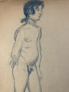 Beautiful Drawing Academic Art Pencil 1910 Man Nude Portrait Antique Standing - Picture 1 of 7