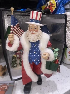 Kurt Adler Christmas American Santa Stars & Stripes Forever FABRICHE 7" W/ Box - Picture 1 of 10