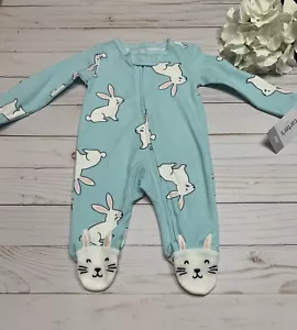 Carter’s Baby Girl Footed Coverall Teal With Bunnies Size - Newborn NWT - Picture 1 of 5