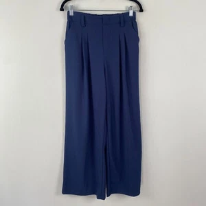 Halara High Waisted Plicated Side Pocket Wide Leg Waffle Work Pants Small Navy - Picture 1 of 10