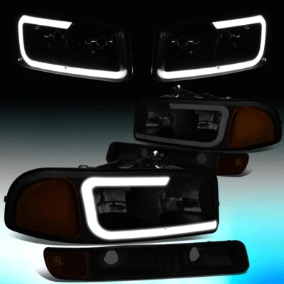 PARA 1999-2007 GMC SIERRA YUKON PAR DE FARÓIS LED DRL + LÂMPADAS PARA-CHOQUES COLORIDAS/ÂMBAR - Imagem 1 de 4