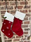 Bundle of 2 Pottery Barn Kids Red Luxe Velvet Quilted Christmas Stocking,No Mono