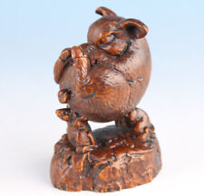 Chinese Netsuke Boxwood Handmade pig Statue tea pet fengshui gift