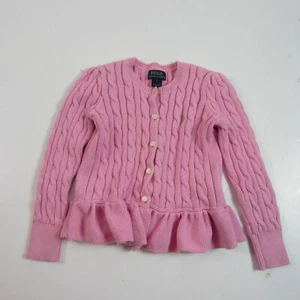 Ralph Lauren POLO Girl's Cardigan Cable Knit Sweater Pink Size 5 - Picture 1 of 6