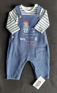 Baby Boys Paddington Bear Blue & Cream Dungaree Set 0/3 Months - Picture 1 of 6