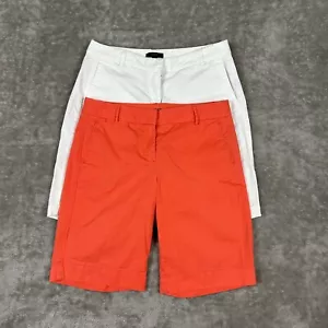 2 J. Crew Shorts Women’s Sz 2 White Regular Orange Summer Weight Chino Lot of 2 - Picture 1 of 14