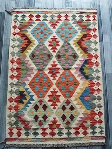 Classic Handmade Afghan/Turkish Kilim Rug, Aztec Wool Area Rug, Size 128x87 CM - Picture 1 of 6