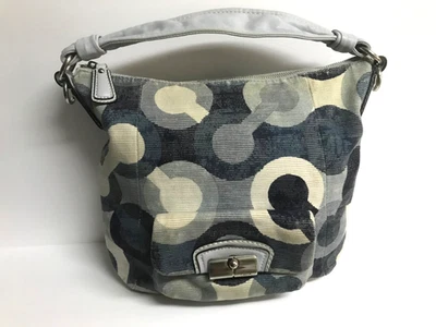Bolso de Mano Coach Kristin Gráfico Op Art Logo Hobo Azul Off White 14860 Foto 1 de 4