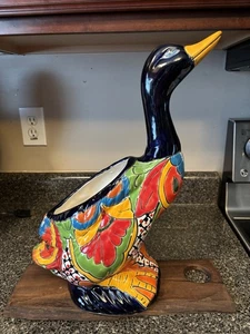 LARGE Talavera Pottery Duck Planter Mexican Ceramic Bird Animal Flower Pot NEW - Picture 1 of 10