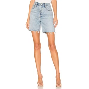 Agolde Shorts Damen 28 blau helle Waschung Denim hoher Bund abgeschnitten ausgefranster Saum Rumi - Bild 1 von 8