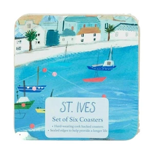Set 6 Sottobicchieri Supporto Sughero Spiaggia Nautica St Ives Protezione Tavolo - Foto 1 di 2