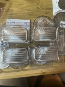 Lot of 4 One Oz. .999 Fine Silver American Flag Bars  Can Be Engraved  On Back - Picture 1 of 4