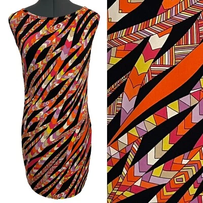 Trina Turk Striped Ribbon Art Deco Print Sleeveless Sheath Dress Cover Up Boho S - Image 1 of 4