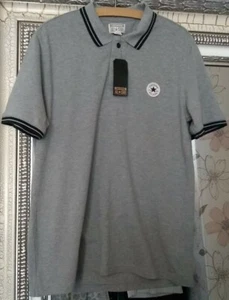 New CONVERSE Men's Smart Heather Grey 100% Cotton Logo Detail Polo Shirt UK M - Picture 1 of 11