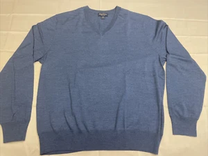 Brooks Brothers Lightweight Saxxon Wool V-Neck Sweater Blue XXL - Bild 1 von 6
