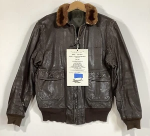 Vintage 50s U.S. Navy USN Brown Leather G-1 Flyer's Jacket Size 40 Medium - Bild 1 von 12