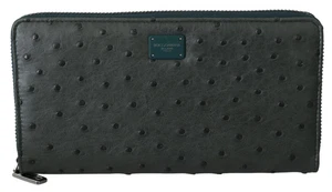 Dolce&Gabbana Men Green Continental Wallet Ostrich Leather Pockets Casual Clutch - Imagen 1 de 3