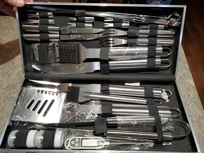 Nuevo ROMANTICIST Juego de Parrilla de Barbacoa de Acero Inoxidable Premium 23 piezas con Termómetro y Estuche Foto 1 de 4