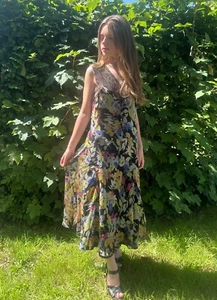 20's/30's Vintage Antique Black Multi Coloured Lace Sheer Silk Midi Dress - Picture 1 of 24