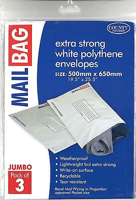County Extra Strong White Polythene Envelopes Mailing Bags - Jumbo - 500 X 650mm • 3.99£