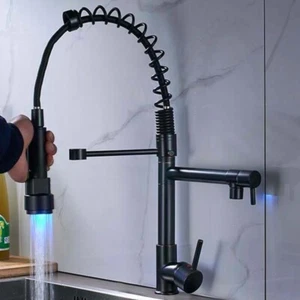 Commercial LED Kitchen Sink Faucet Matte Black Mixer Tap with Pull Down Sprayer - Picture 1 of 8