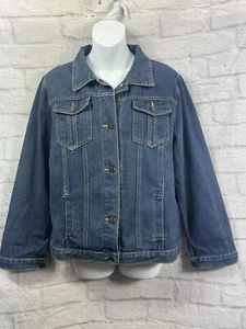 Denim Jacket Blue Biker Cotton Fits Size 14 Pockets Preppy Dark Academia Casual - Picture 1 of 8