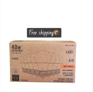 (8-Pk) A19 Non-Dimmable LED Light Bulb Soft White 40-Watt Equivalent - Picture 1 of 1