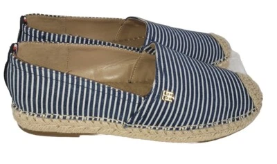 Nuevo Tommy Hilfiger Alpargatas Mujer Talla 9M Zapato Plano Sin Cordones Azul Rayas con Logo Foto 1 de 4
