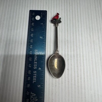 Cuchara coleccionable vintage con cardenal en la parte superior plateada Foto 1 de 4